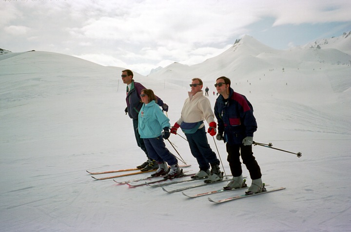 Let's play "Spot the one least comfortable with twatting around on skis"