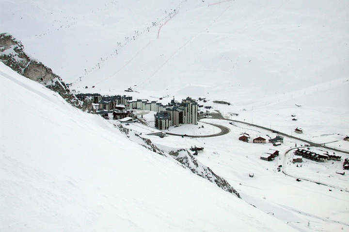 The view of Tignes on the way down the Aeroski