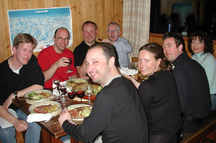 The occupants of Chalet Pre du Lac enjoy their final evening meal